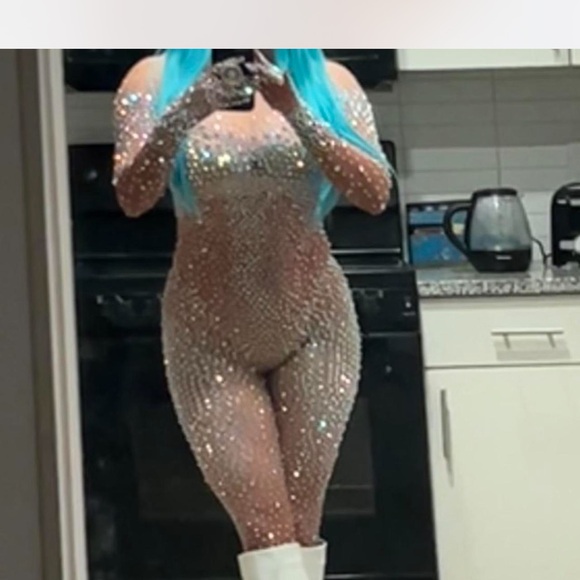 Elegant Crystal Embellished Bodysuit Large - Picture 6 of 6